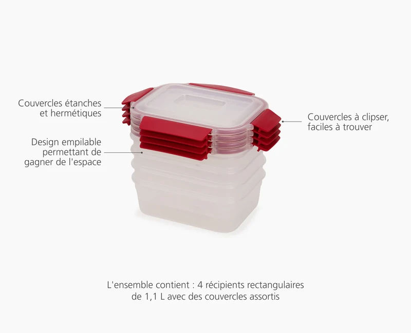 4 Petites Boîtes Alimentaires Rouges 1.1L Nest™ Lock