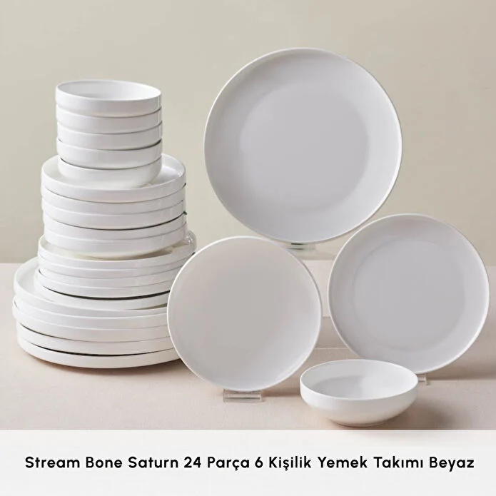 Karaca Stream Bone Saturn 24 Parça 6 Kişilik Yemek Takımı Beyaz