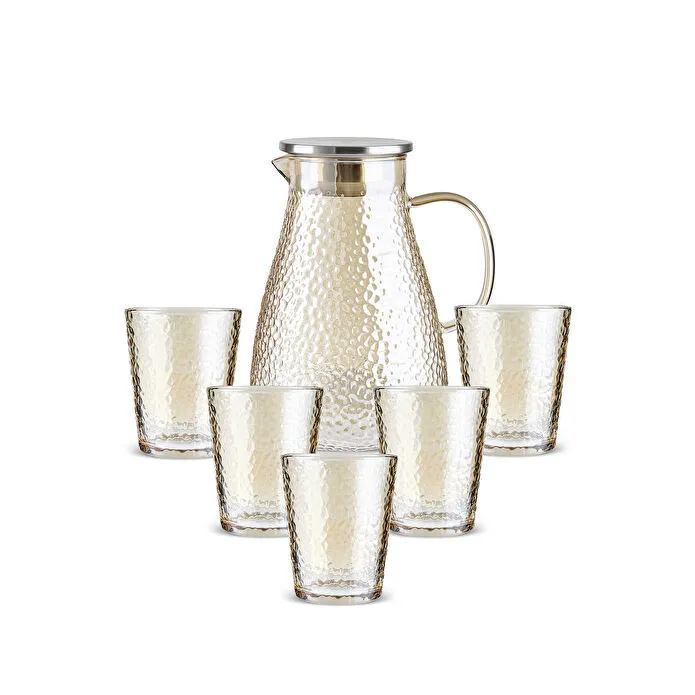 Karaca Luminous 7 Parça Cam Sürahi ve Bardak Seti Amber