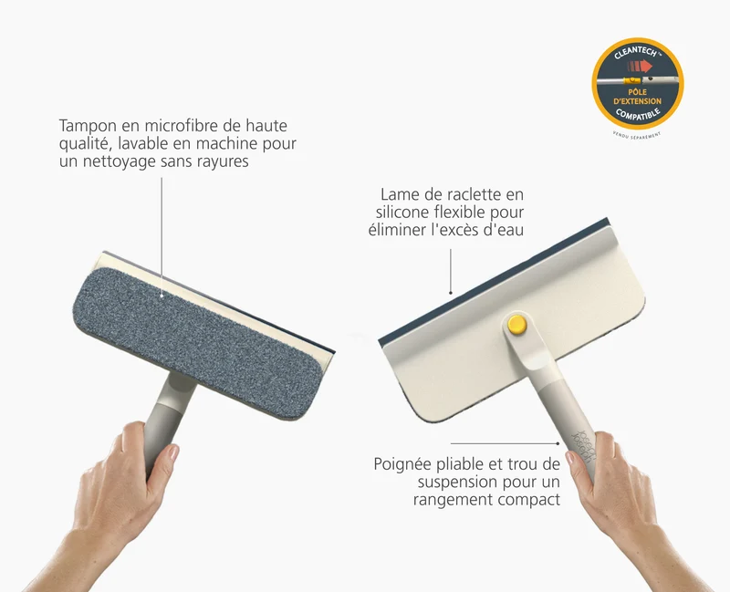 Raclette pour Vitres avec Microfibre 2-en-1 CleanTech™