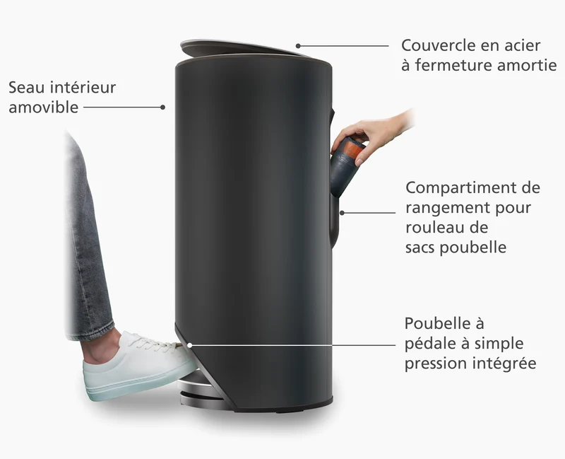 Poubelle 30l Noir Mat Arc™ Easy-Push