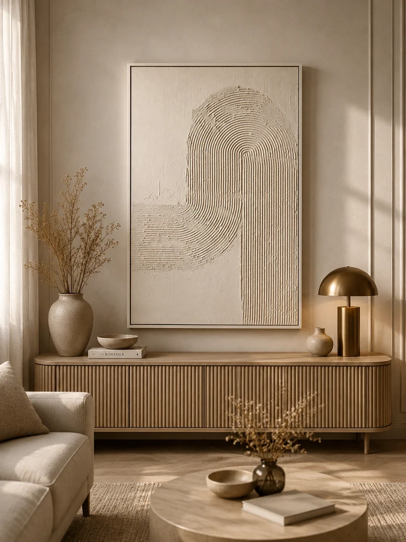 Modern Soyut Kabartmalı Duvar Tablosu CNR250901 | 80x120 cm | Bej