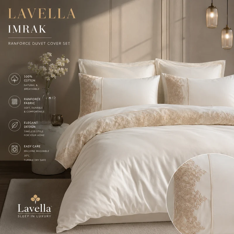 Lavella Nisa Nevresim Takımı 200x220 cm – Beyaz | 6 Parça