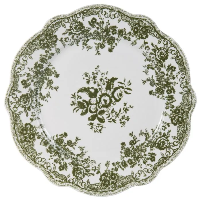 Vintage 25 parça 6 kişilik porselen yemek takımı - Yeşil çiçek desenli