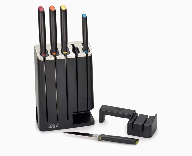 Bloc SlimBlock Noir avec 5 Couteaux de Cuisine Elevate™ et Aiguiseur