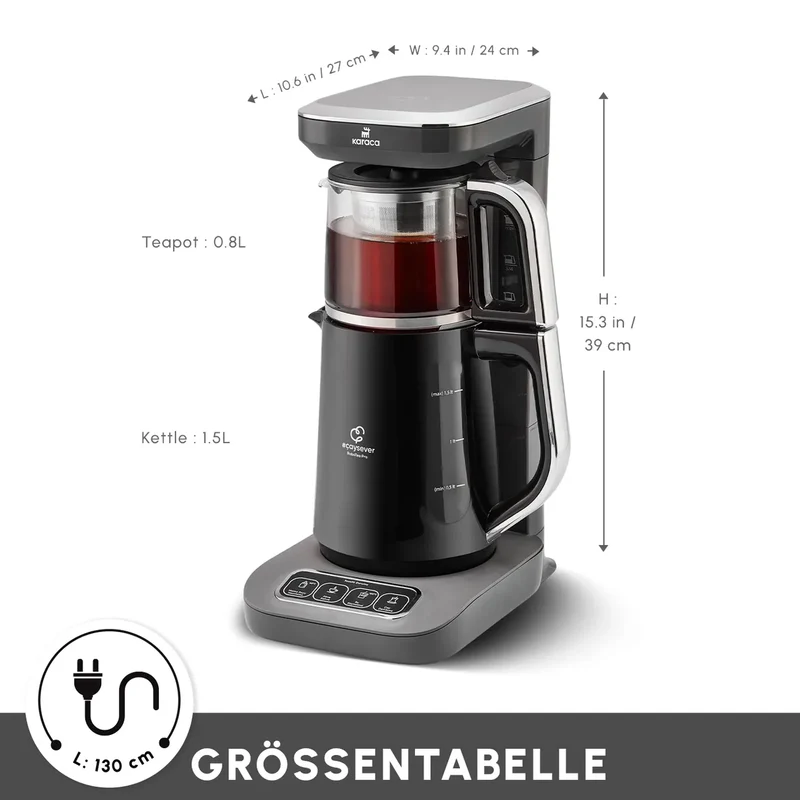 Karaca Çaysever Robotea Pro 4 in 1 Konusan Otomatik Çay Makinesi ve Filtre Kahve Demleme Makinesi Gri