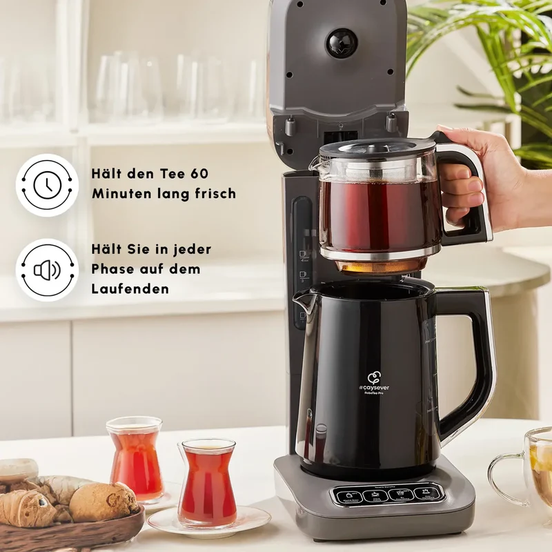 Karaca Çaysever Robotea Pro 4 in 1 Konusan Otomatik Çay Makinesi ve Filtre Kahve Demleme Makinesi Gri