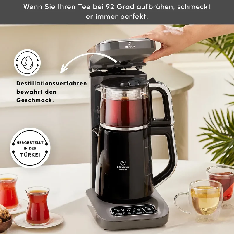 Karaca Çaysever Robotea Pro 4 in 1 Konusan Otomatik Çay Makinesi ve Filtre Kahve Demleme Makinesi Gri