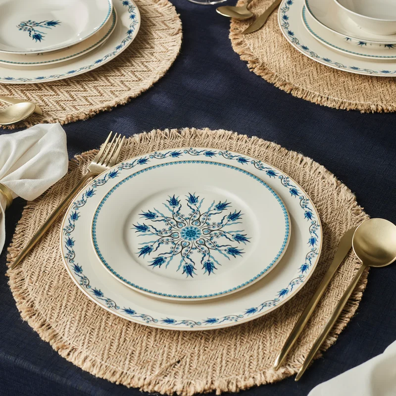 Karaca Forever Bone China İznik 6 Kişilik 24 Parça Yemek Takımı, Renkli
