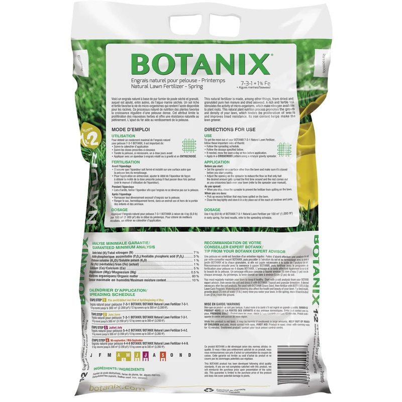 Engrais à pelouse Botanix NATUR - Étapes 1 et 2 : Verdoiement et Santé (7-3-1)