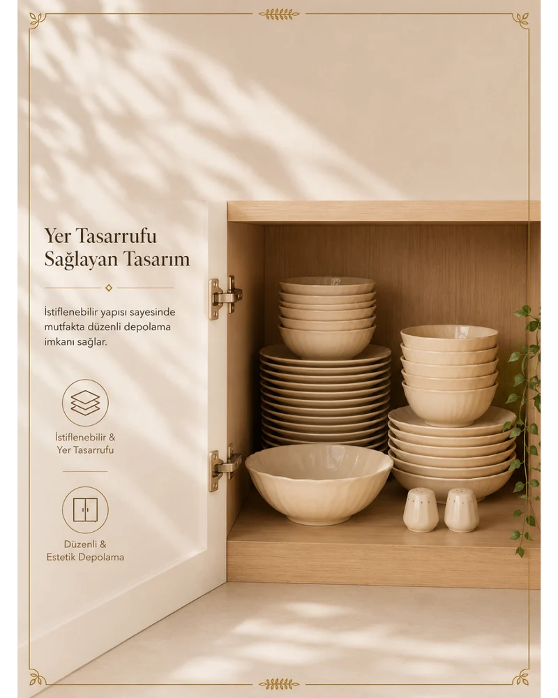 Kadoland Clover Beige | 27 Parça 6 Kişilik Modern Yemek Takımı