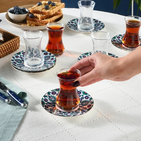 Karaca Edirne 6 Kişilik 12 Parça Bone China Türk Çay Takımı, 130 ml, Çok Renkli