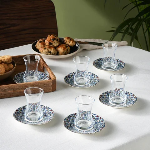 Karaca Emirgan 6 Kişilik 12 Parça Bone China Çay Takımı, 130 ml, Çok Renkli