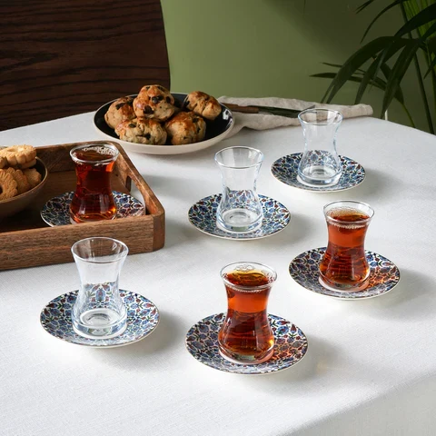 Karaca Emirgan 6 Kişilik 12 Parça Bone China Çay Takımı, 130 ml, Çok Renkli