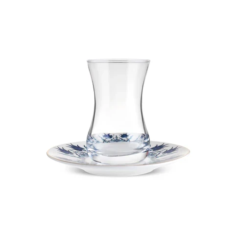 Karaca İznik 6 Kişilik 12 Parça Bone China Türk Çay Seti, 130 ml, Mavi