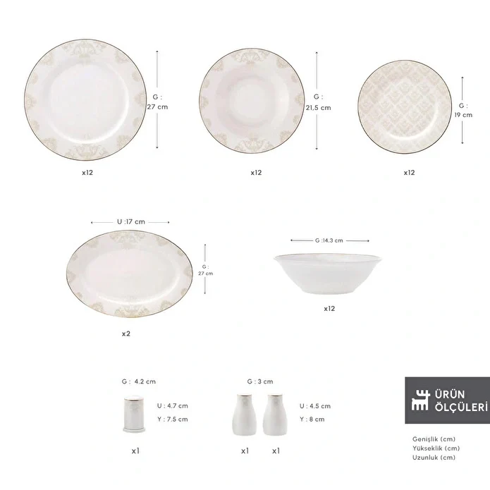 Karaca Elegance Bone Siena 53 Parça 12 Kişilik Yemek Takımı Gold