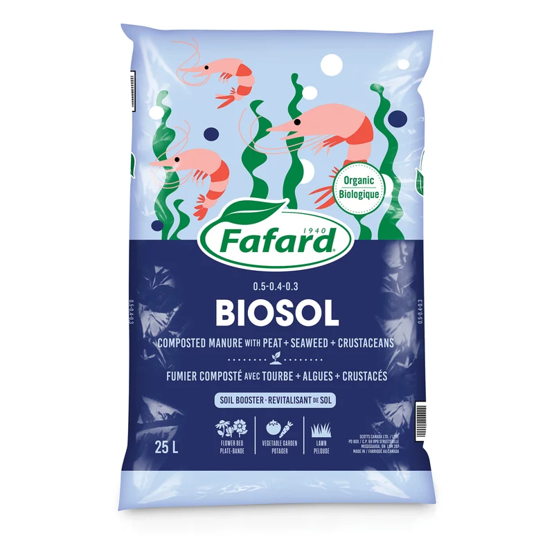 Fumier composté biologique avec tourbe, algues et crustacés BIOSOL