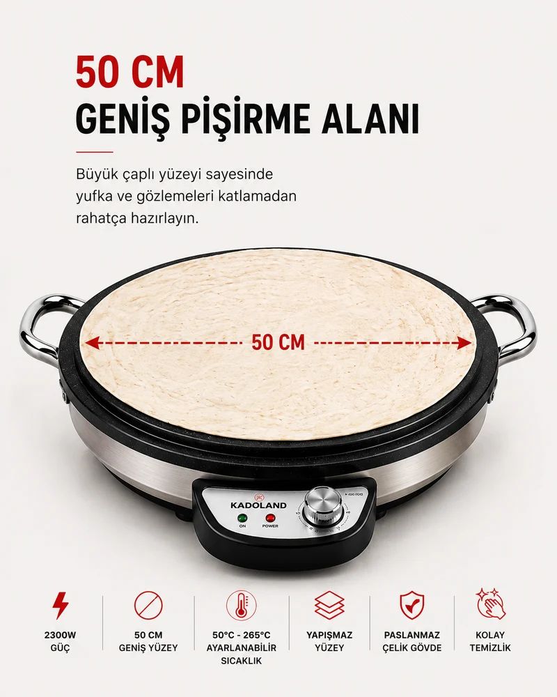 Kadoland Elektrikli Yufka ve Katmer Sacı | Ø50cm 2300W