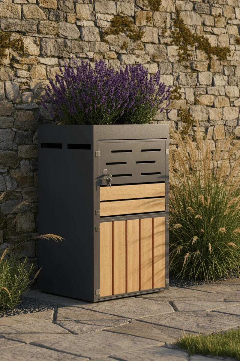 Abri Poubelle Natura Solo 1 Bac 240L avec Jardinière