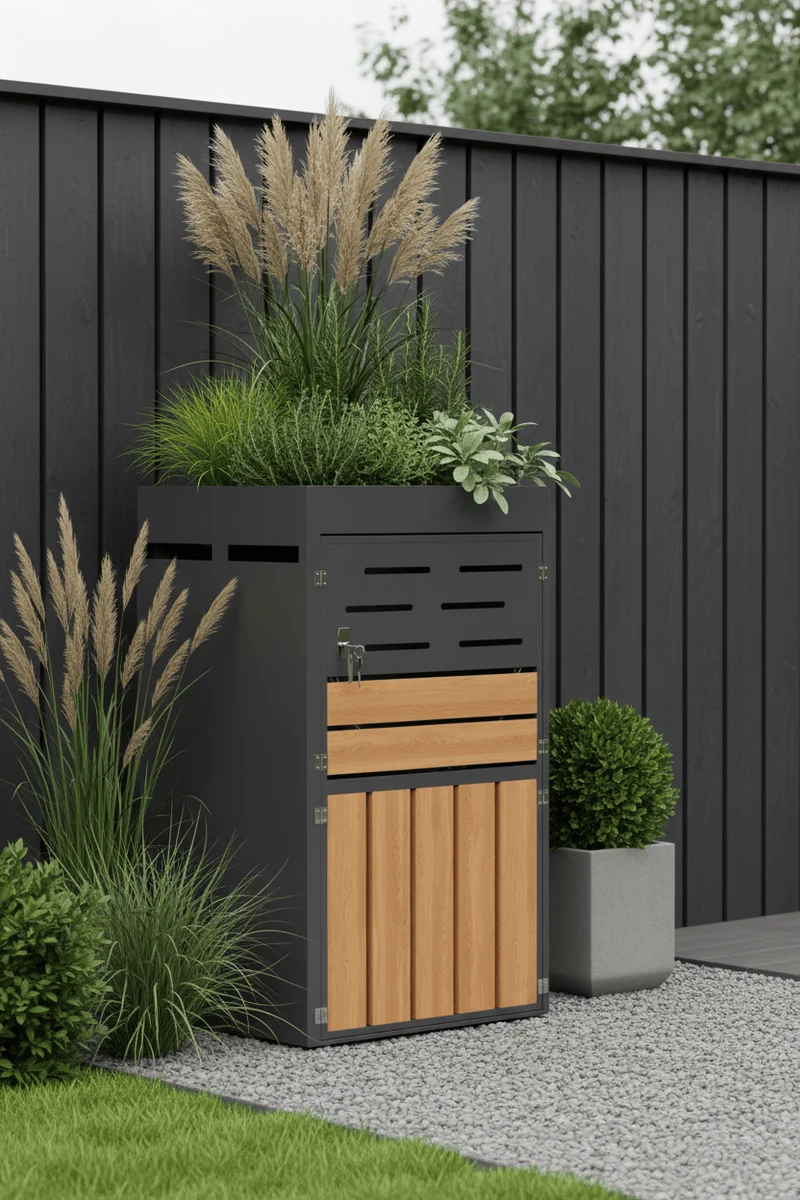 Abri Poubelle Natura Solo 1 Bac 240L avec Jardinière