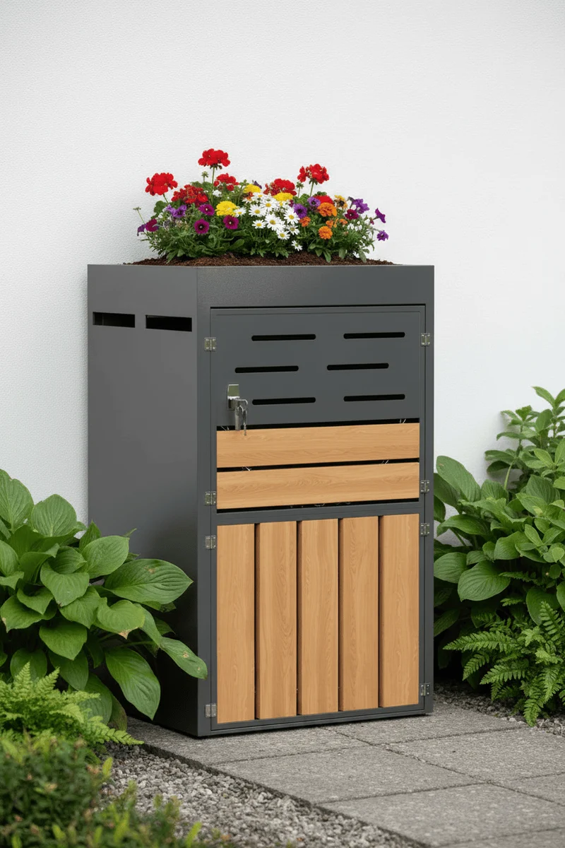 Abri Poubelle Natura Solo 1 Bac 240L avec Jardinière