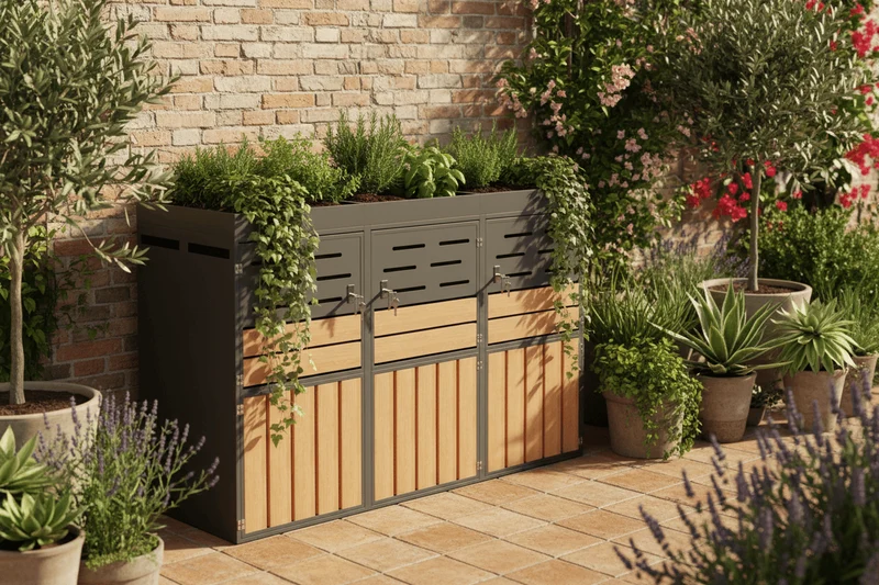 Abri Poubelle Natura Trio 3 Bacs 240L avec Jardinière