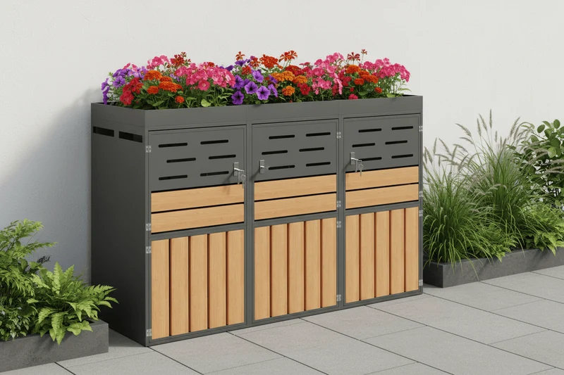 Abri Poubelle Natura Trio 3 Bacs 240L avec Jardinière