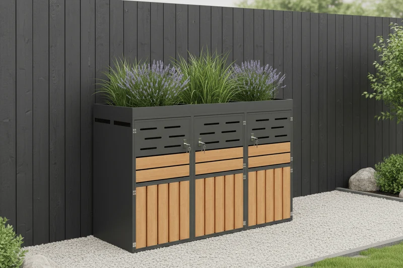 Abri Poubelle Natura Trio 3 Bacs 240L avec Jardinière