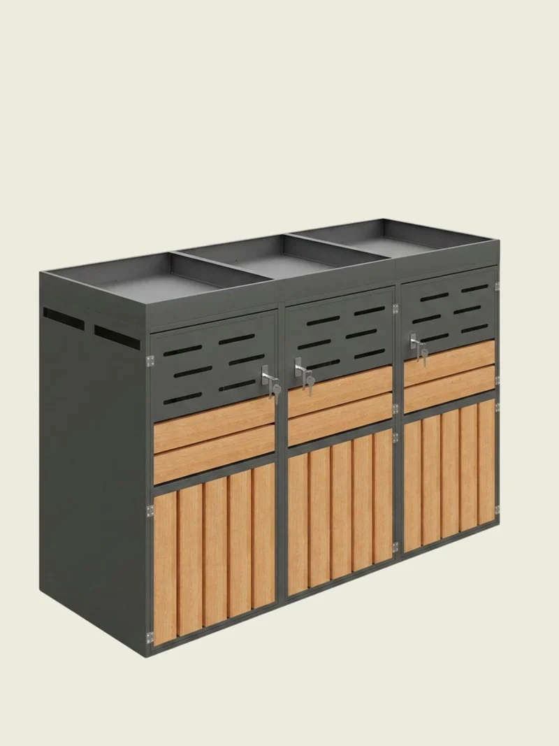 Abri Poubelle Natura Trio 3 Bacs 240L avec Jardinière