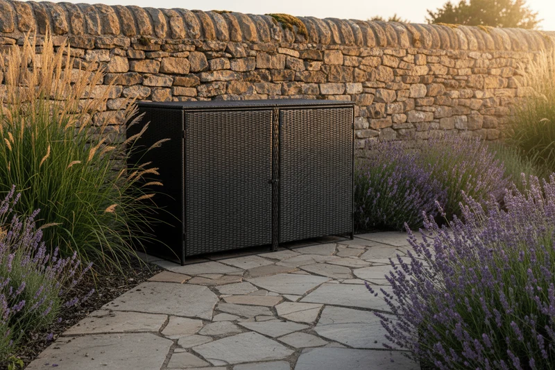Abri Poubelle Rattan Duo 2 Bacs en Rotin Noir