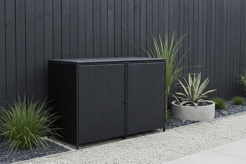 Abri Poubelle Rattan Duo 2 Bacs en Rotin Noir