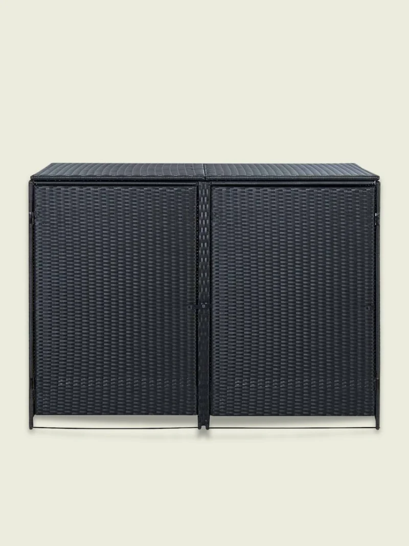 Abri Poubelle Rattan Duo 2 Bacs en Rotin Noir
