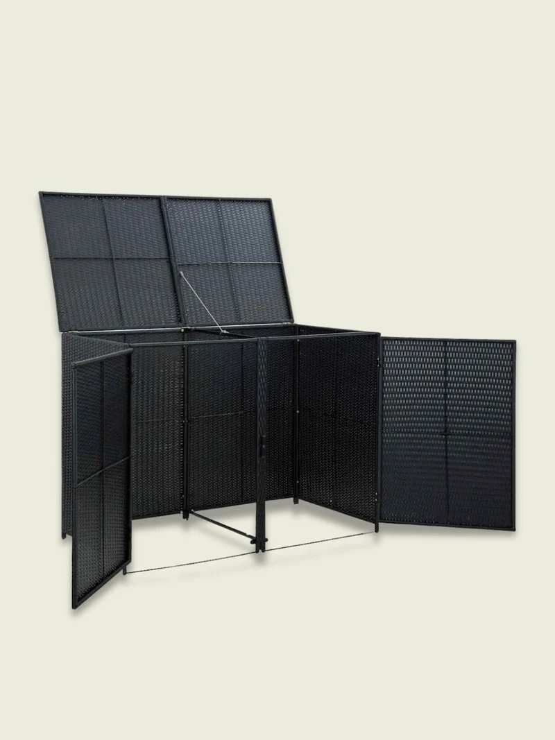 Abri Poubelle Rattan Duo 2 Bacs en Rotin Noir