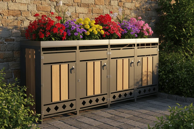 Abri Poubelle Natura Quad 4 Places avec Jardinières