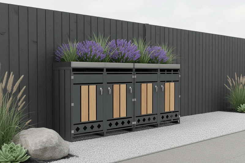 Abri Poubelle Natura Quad 4 Places avec Jardinières