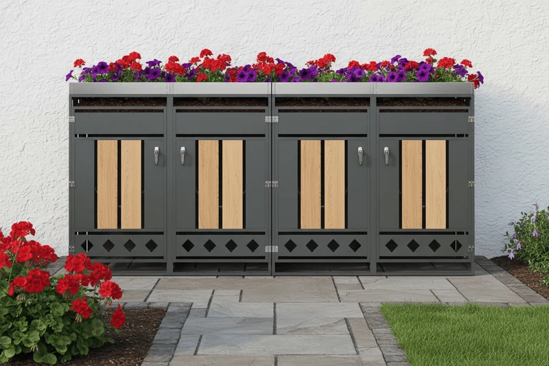 Abri Poubelle Natura Quad 4 Places avec Jardinières