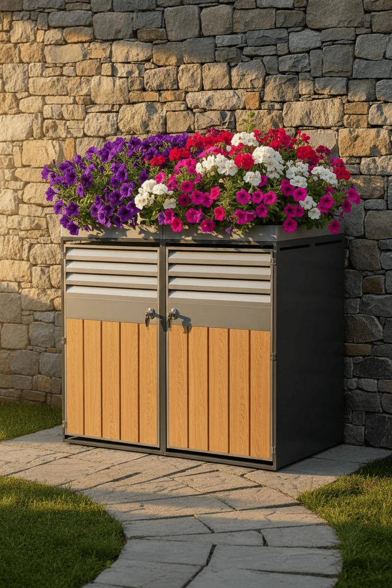 Abri Poubelle Duo Élégance Double Compartiment avec Jardinière