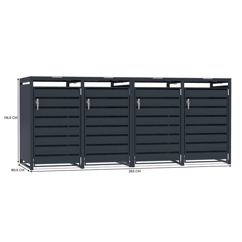 Abri Métallique pour 4 Poubelles à Roulettes - Anthracite