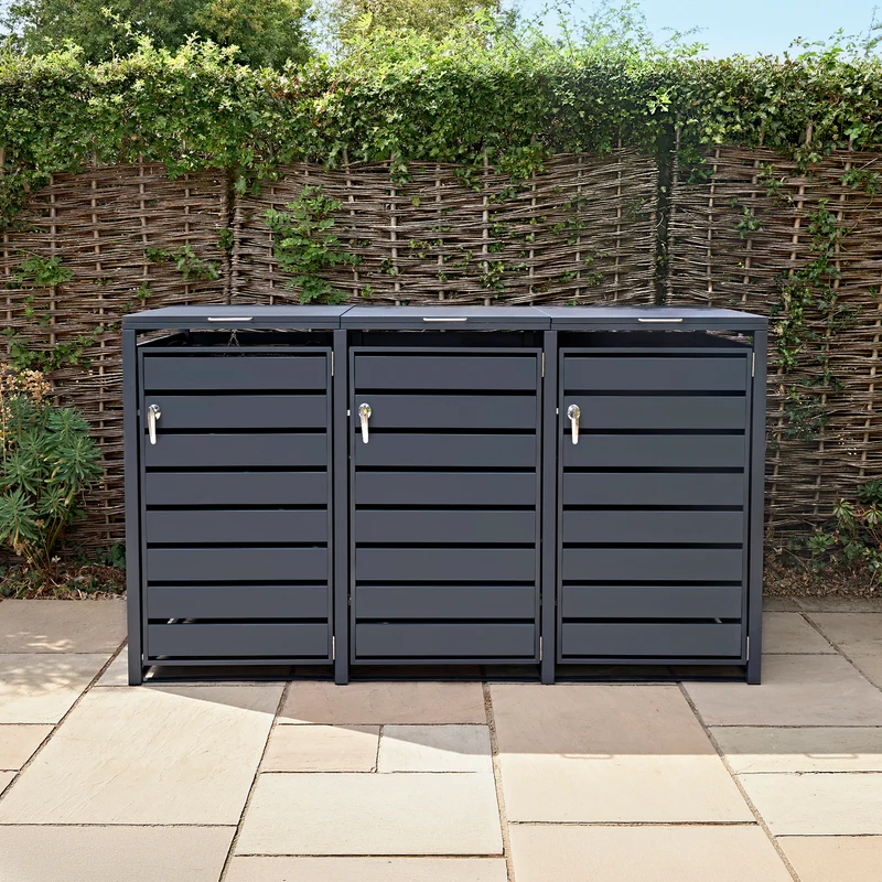 Abri Métallique pour 3 Poubelles à Roulettes - Anthracite