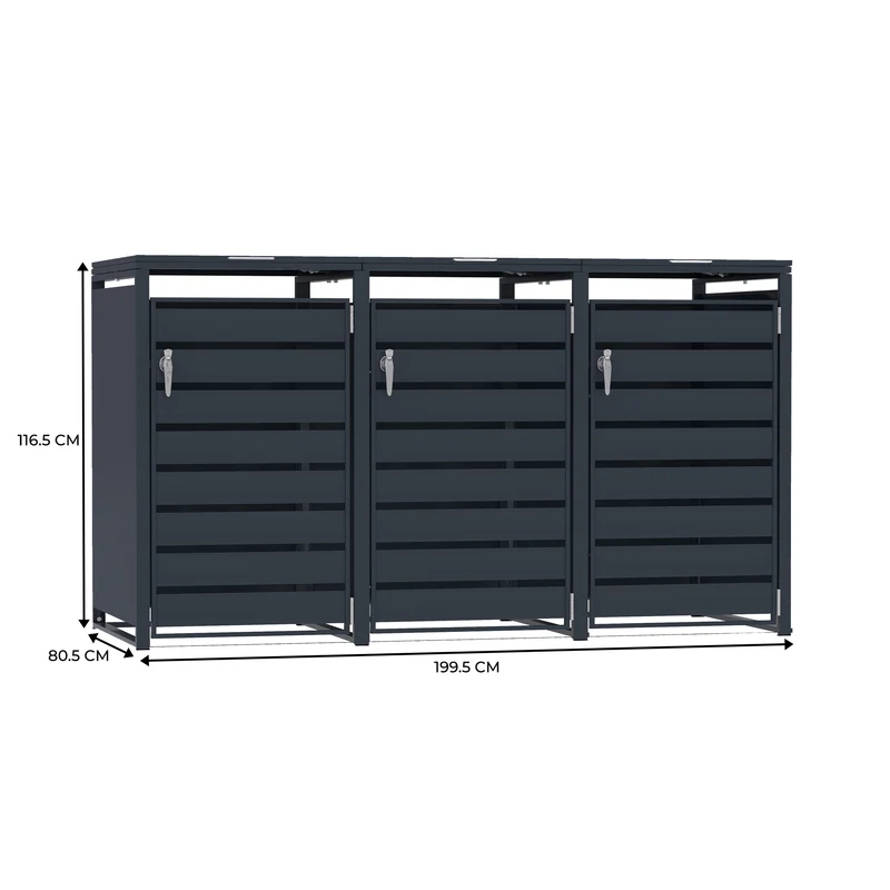 Abri Métallique pour 3 Poubelles à Roulettes - Anthracite