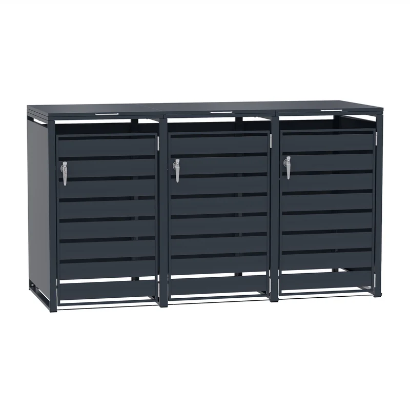 Abri Métallique pour 3 Poubelles à Roulettes - Anthracite