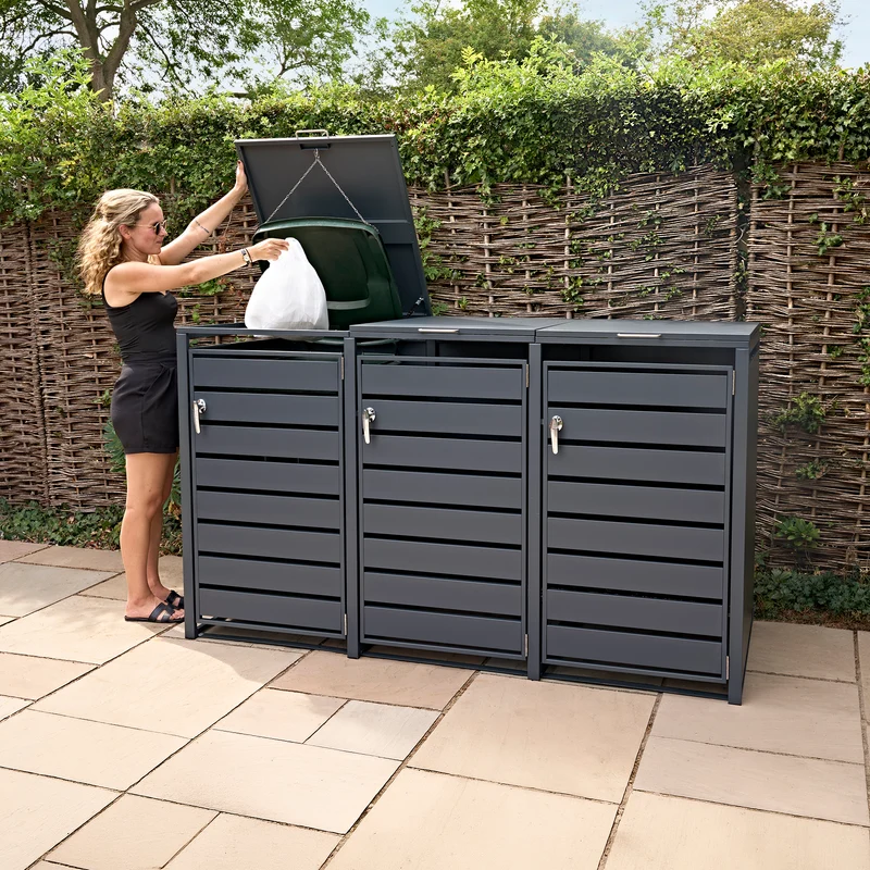 Abri Métallique pour 3 Poubelles à Roulettes - Anthracite