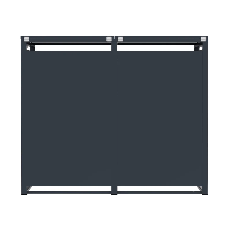 Abri Métallique pour 2 Poubelles à Roulettes - Anthracite et Bois Gris