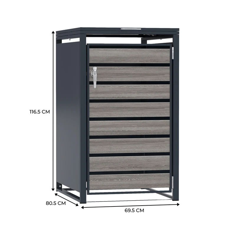 Abri Métallique pour 1 Poubelle à Roulettes - Anthracite et Bois Gris