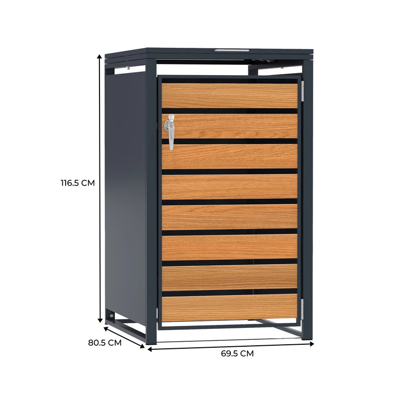 Abri Métallique pour 1 Poubelle à Roulettes - Anthracite et Bois