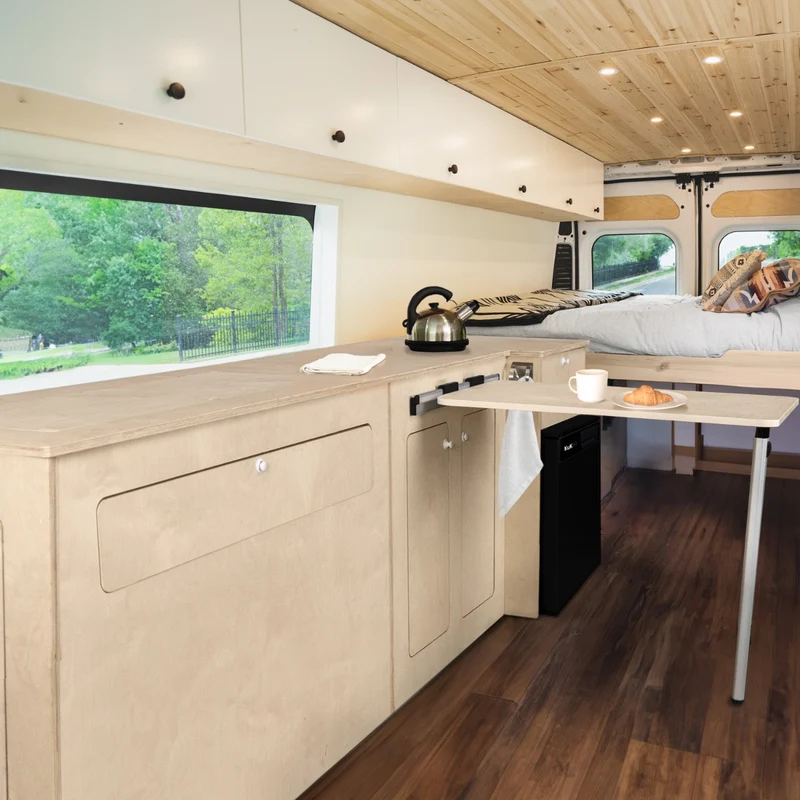 Lot de Meuble Cuisine pour Camping-Car en Contreplaqué & Frigo Noir