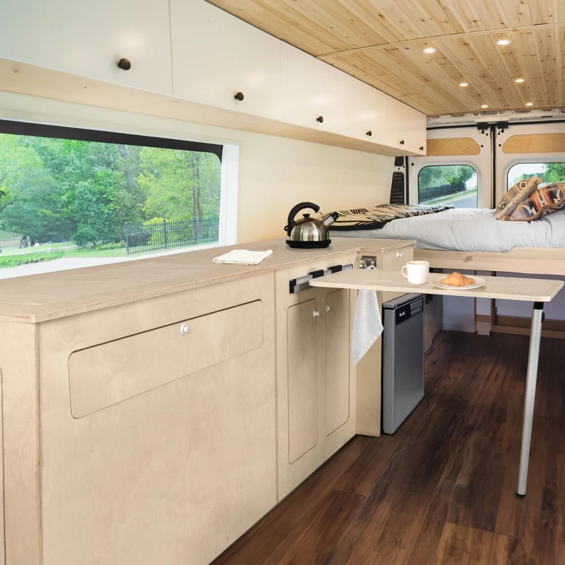 Lot de Meuble Cuisine pour Camping-Car en Contreplaqué & Frigo Argent
