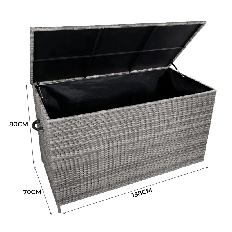 Coffre de Rangement d'Extérieur 582 L en Rotin Gris