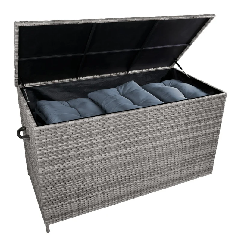 Coffre de Rangement d'Extérieur 582 L en Rotin Gris