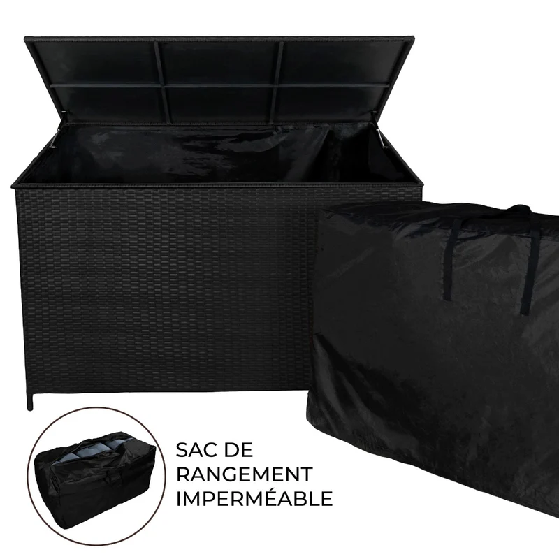 Coffre de Rangement d'Extérieur 582 L en Rotin Noir